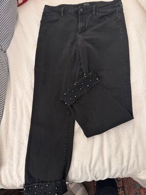 DRIFTWOOD Black Straight Leg Jeans with Beaded Frayed Cuffs